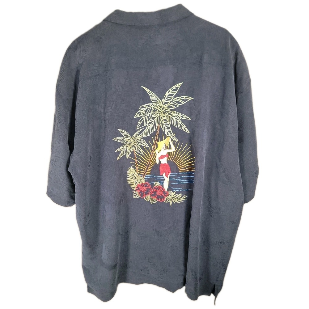 Eagle Dry Goods 100% Silk Shirt Mens 2XL Blue Embroidered Hula Girl Hawaiian
